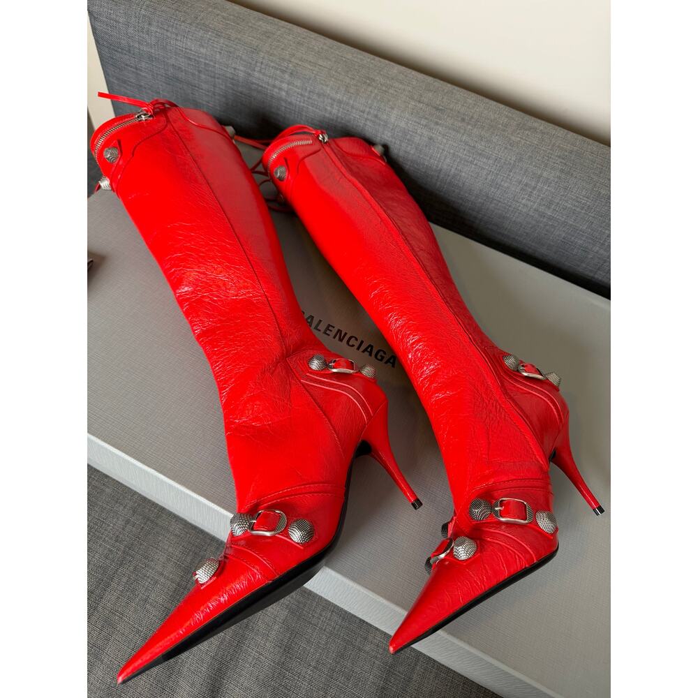 NWT $2450 Balenciaga Cagole Leather Designer Boot Size 37 Tomato Red Boots Shoes
